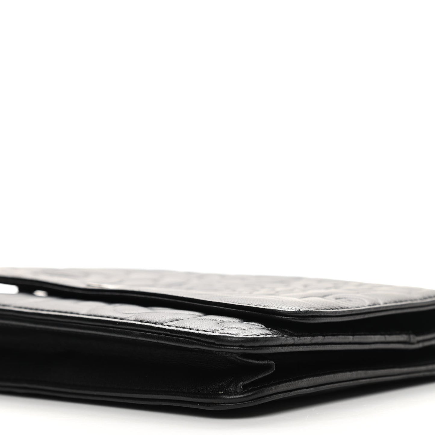 Lambskin Camellia Embossed Wallet on Chain WOC Black