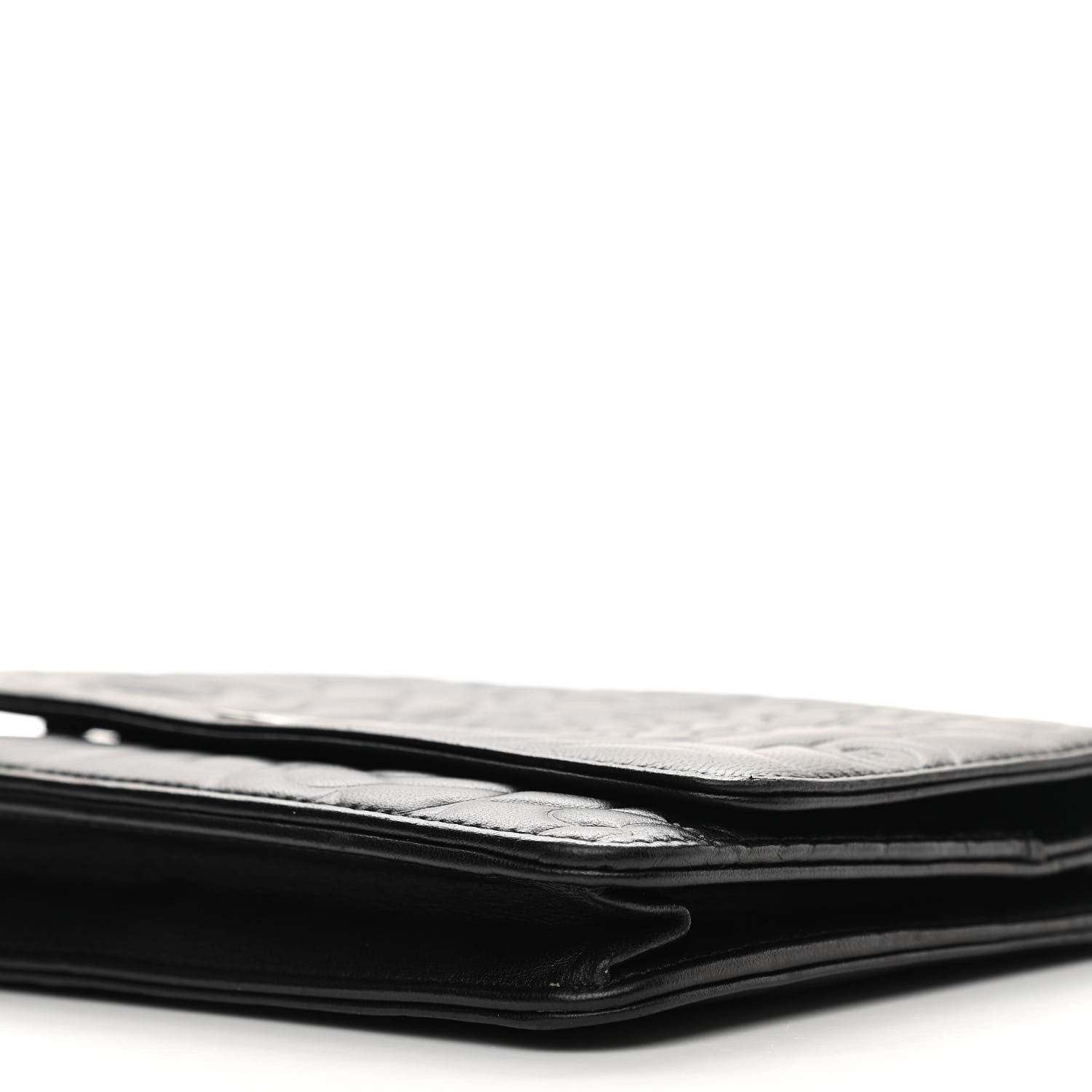 Chanel Lambskin Camellia Embossed Wallet on Chain WOC Black 6 of 14