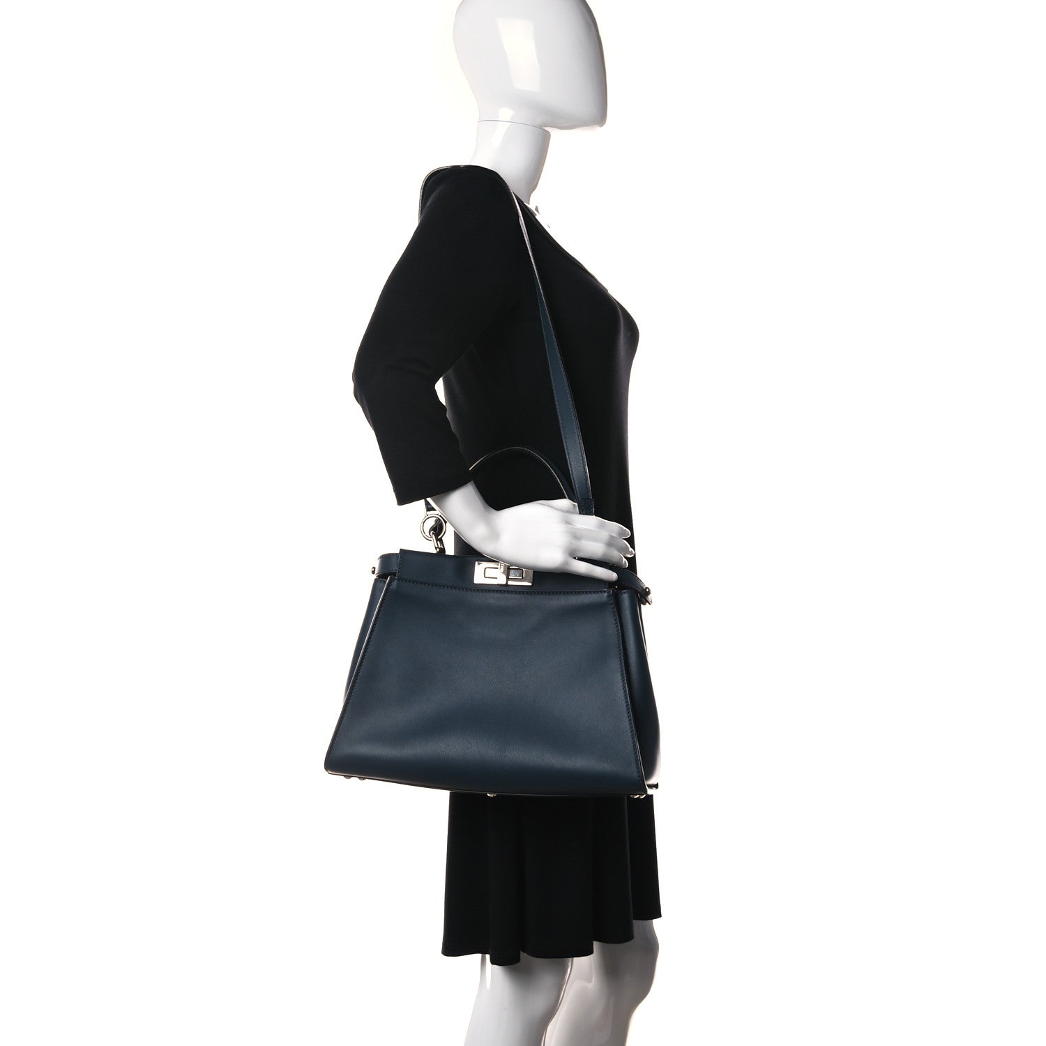 Fendi Vitello Seta Shiny Nappa Elaphe Medium Peekaboo Iconic Satchel Notturno Natural 2 of 8