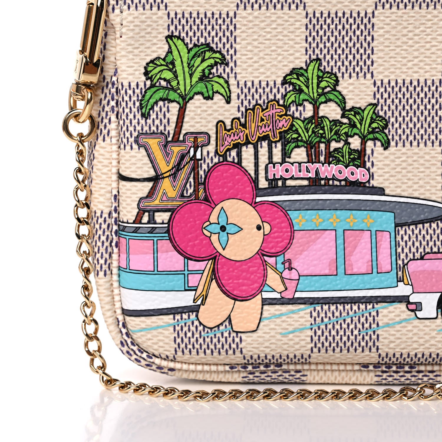 Louis Vuitton Damier Azur 2021 Christmas Animation Hollywood Mini Pochette Accessories Fuchsia 8 of 11