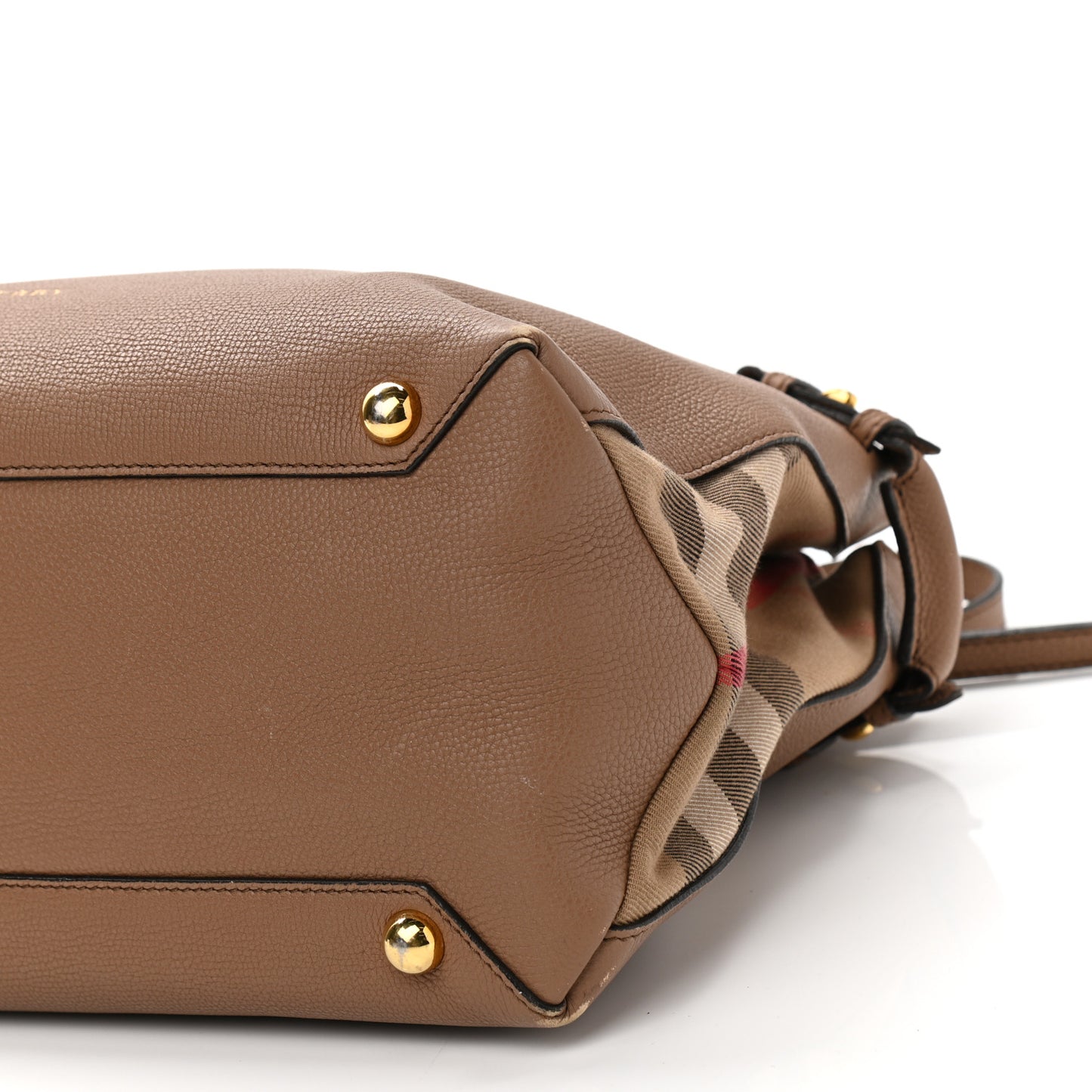 Grainy Calfskin House Check Medium Banner Tote Dark Sand