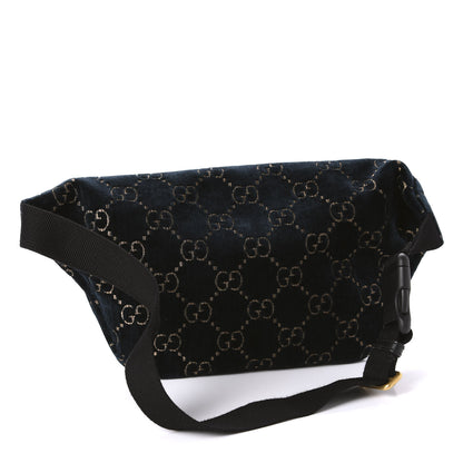 Gucci Velvet GG Monogram Web Belt Bag Blue Beige 3 of 10