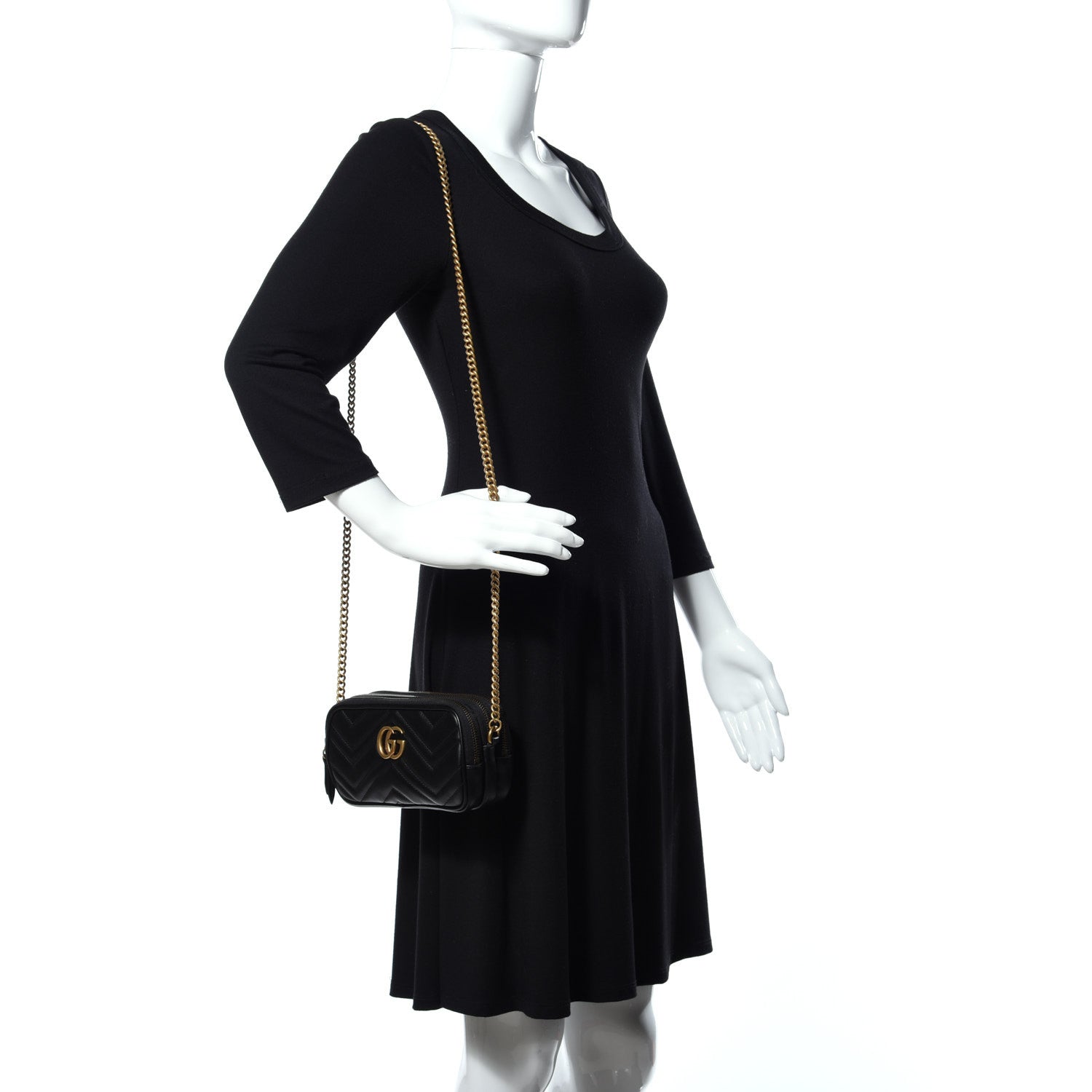 Gucci Calfskin Matelasse Mini GG Marmont Chain Crossbody Bag Black 2 of 13