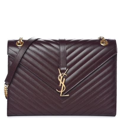 Saint Laurent Grain De Poudre Matelasse Chevron Large Monogram Satchel Rouge Legion 1 of 11