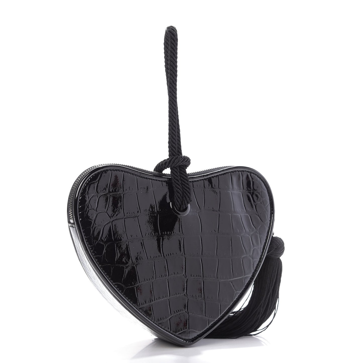Patent Crocodile Embossed Sac Coeur Heart Shaped Clutch Black