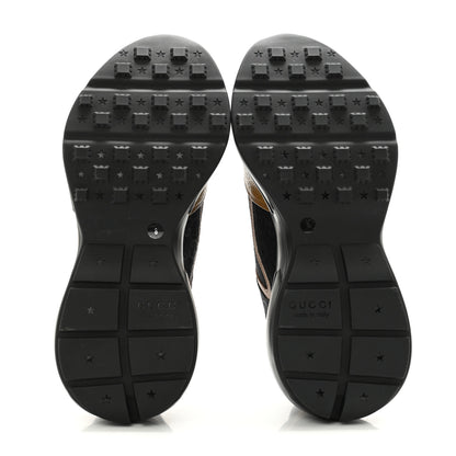 Gucci Monogram Textured Dollar Calfskin Mens Rhyton Sneakers 8 Black Khaki Beige 6 of 12