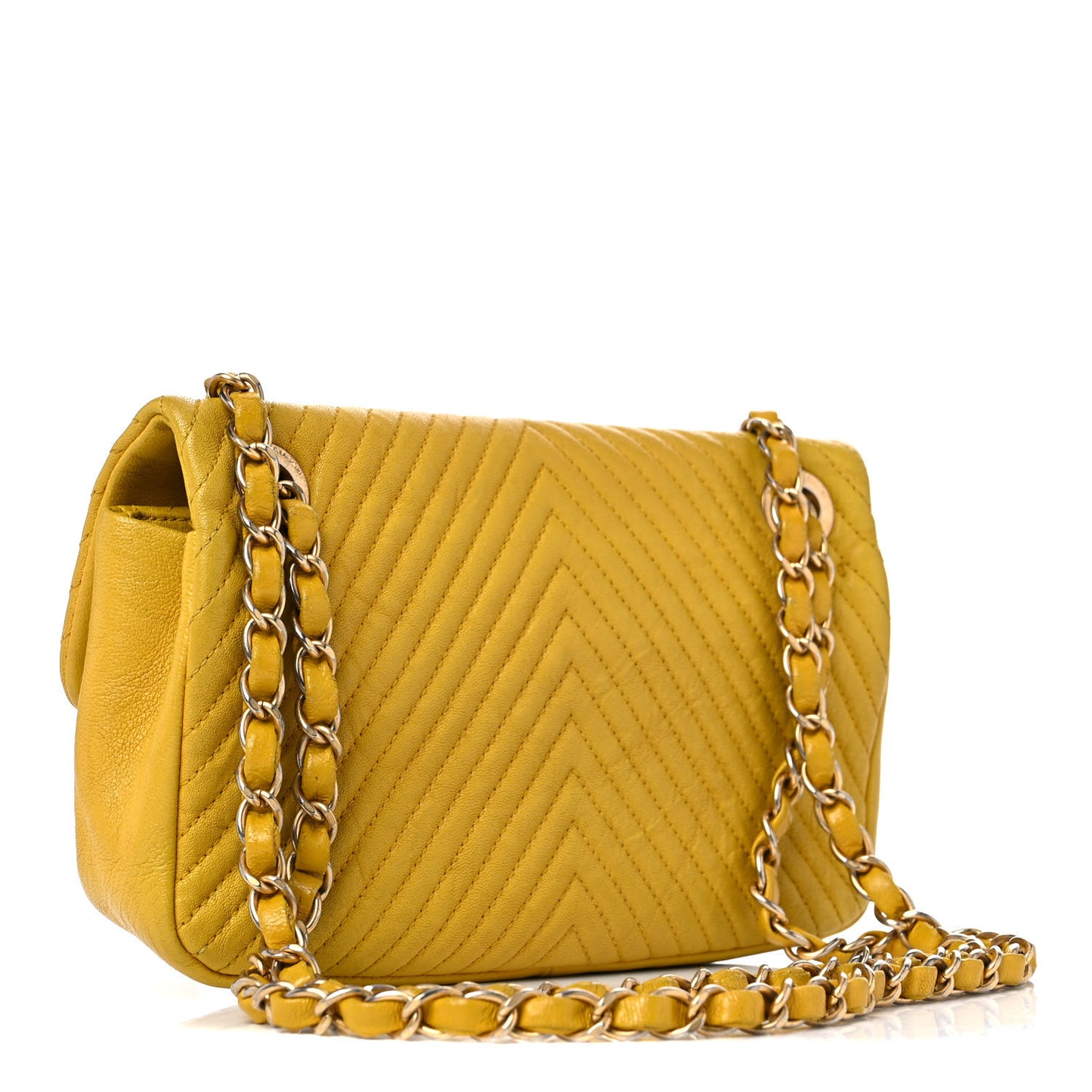 Calfskin Chevron Quilted Small Surpique Flap Yellow
