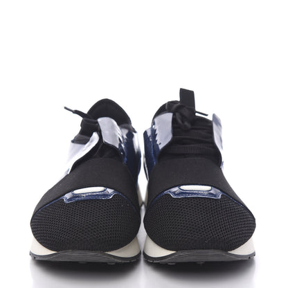 Balenciaga Patent Calfskin Neoprene Mesh Suede Mens Race Runner Sneakers 41 Black Navy 2 of 8