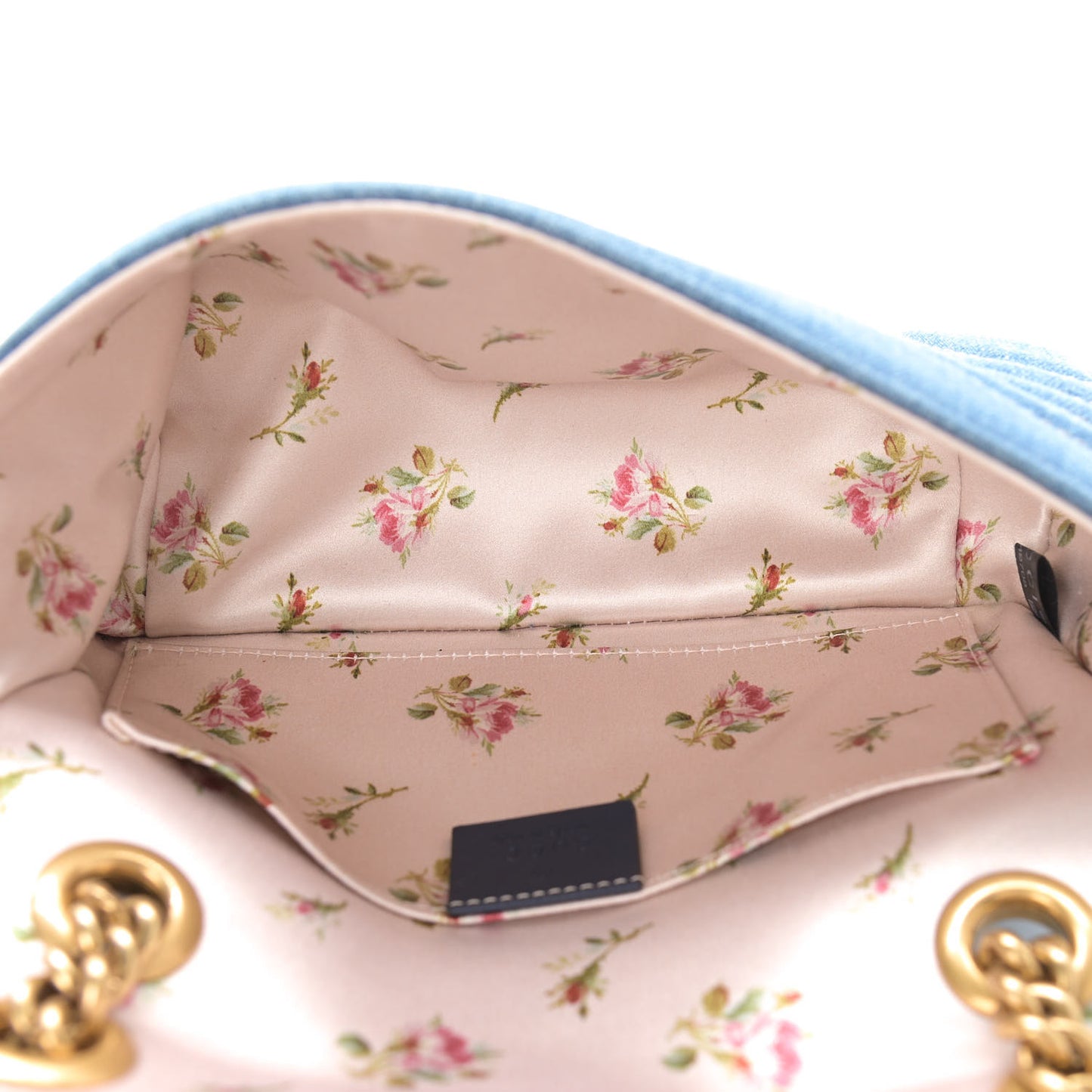 Denim Matelasse Mini Pearly GG Marmont Shoulder Bag Blue