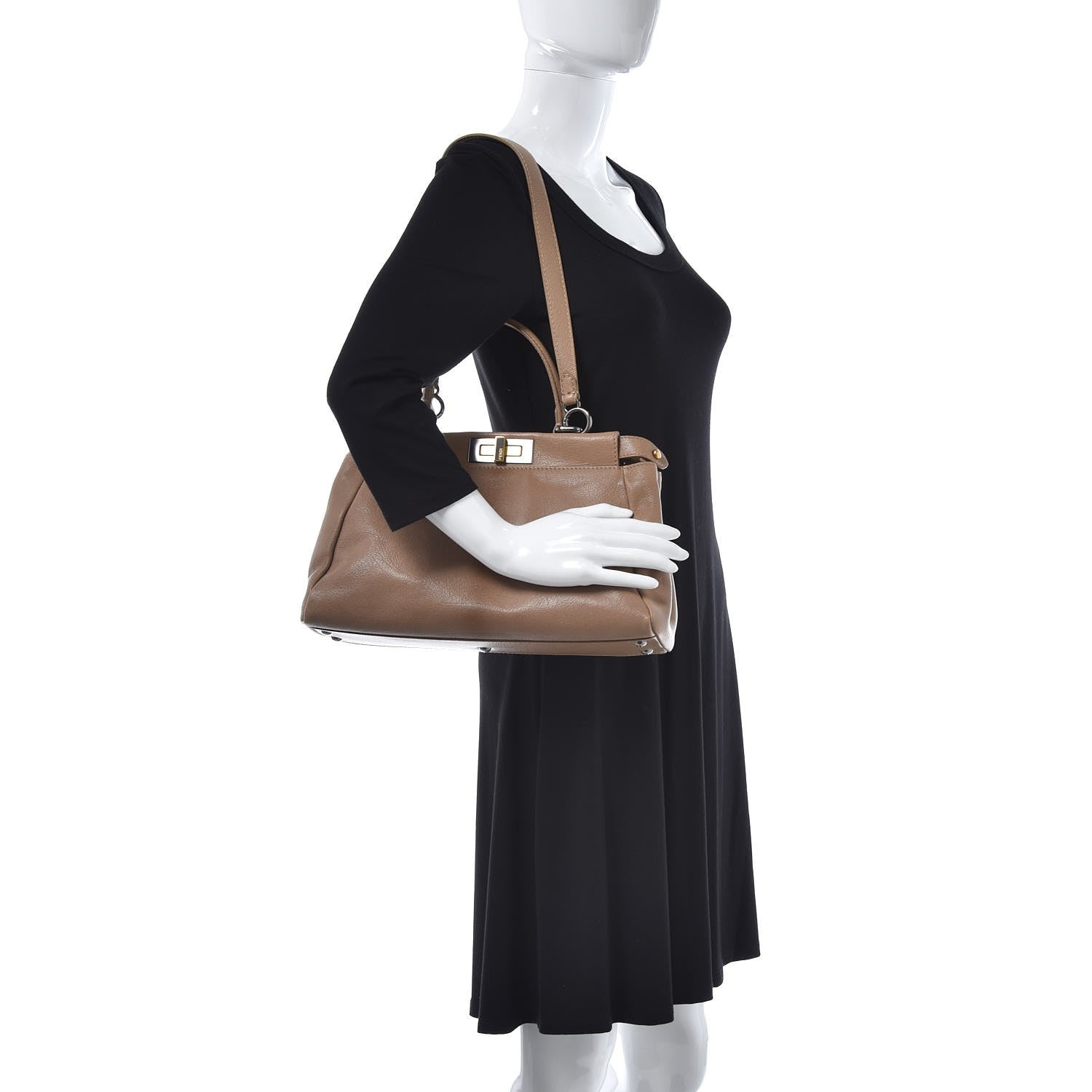 Fendi Goatskin Watersnake Medium Peekaboo Iconic Satchel Taupe Phard 3 of 9