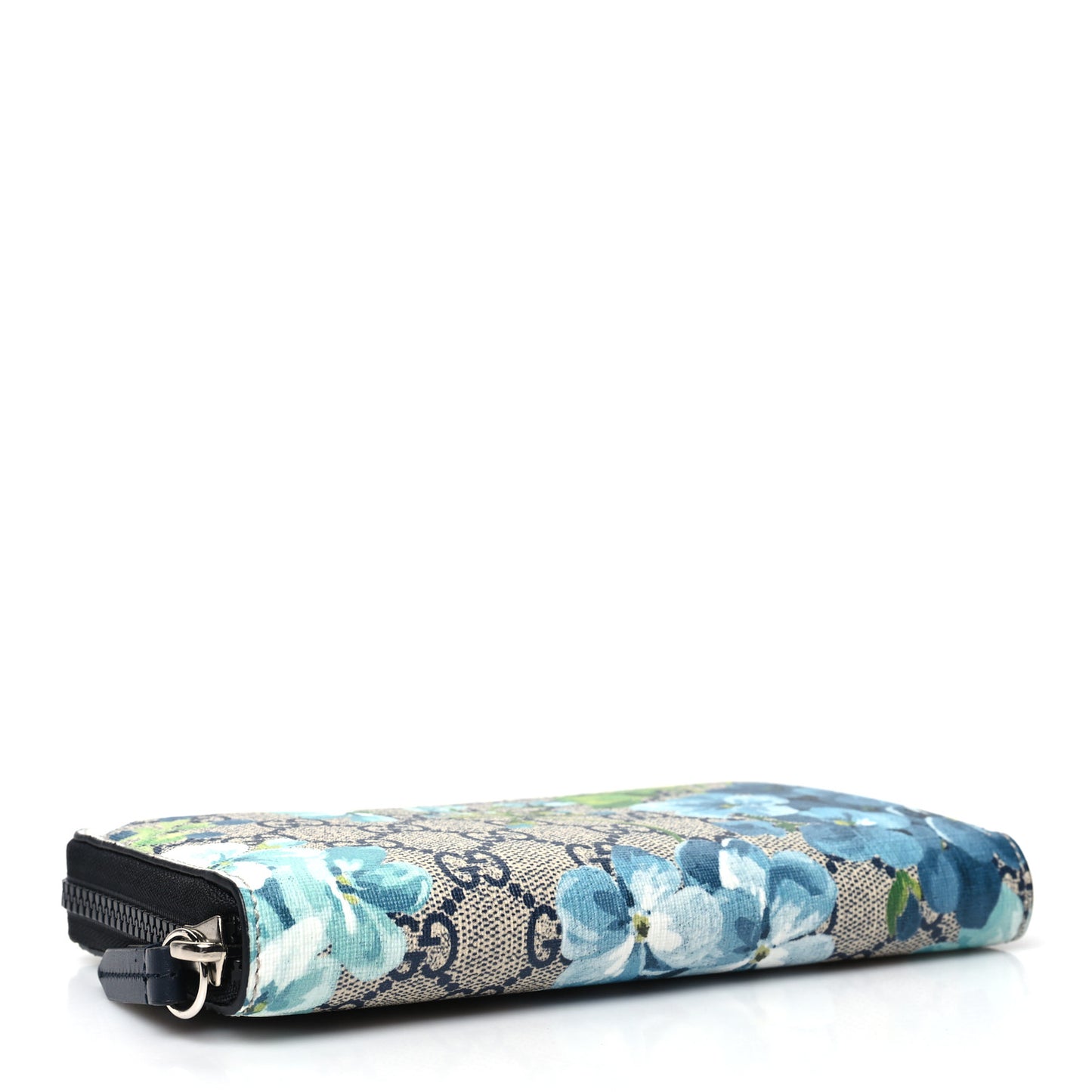 GG Supreme Monogram Blooms Zip Around Wallet Blue