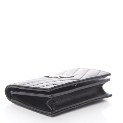 Saint Laurent Grain De Poudre Matelasse Chevron Monogram Card Case Black 3 of 5