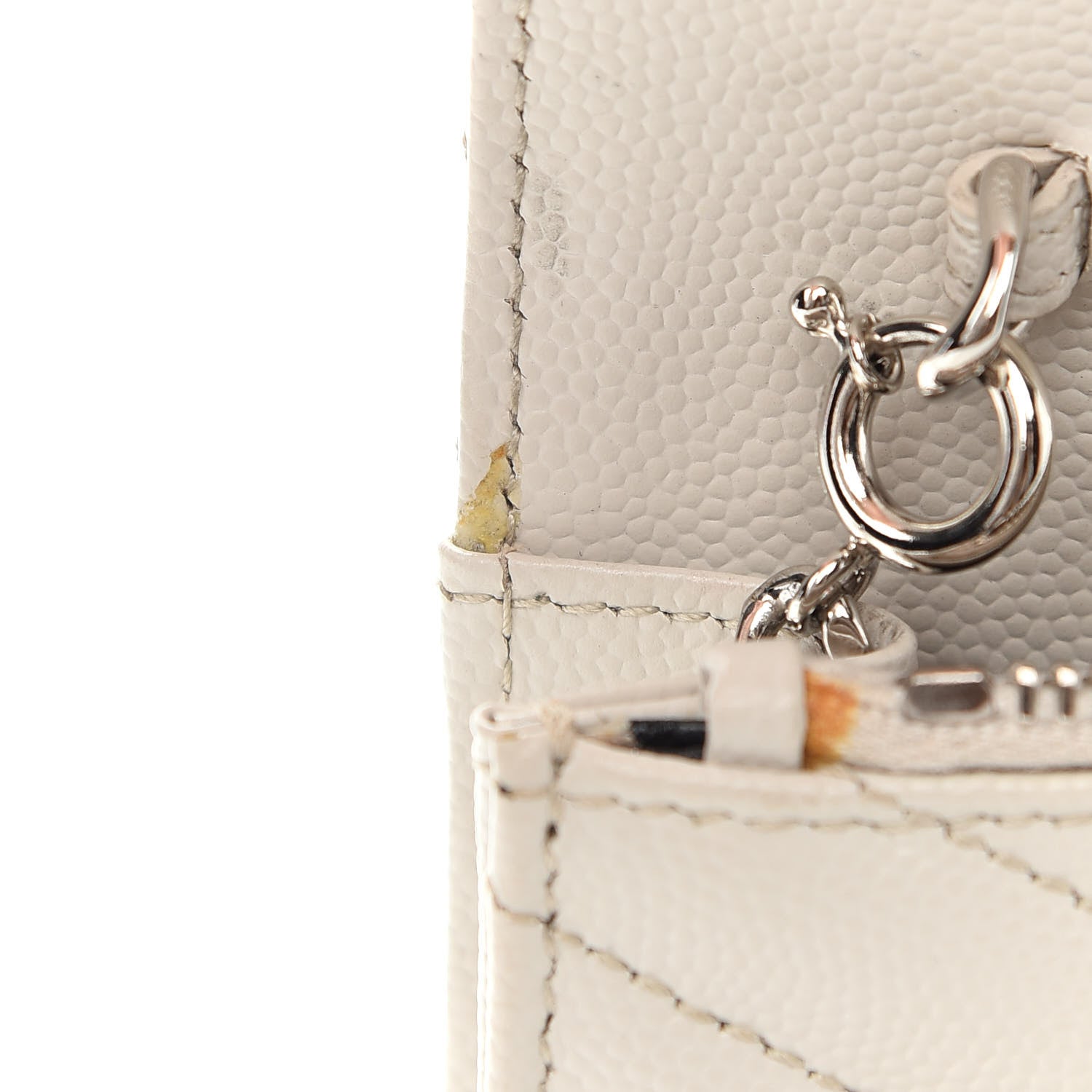 Saint Laurent Grain De Poudre Matelasse Chevron Monogram Envelope Chain Wallet Optical White 8 of 12