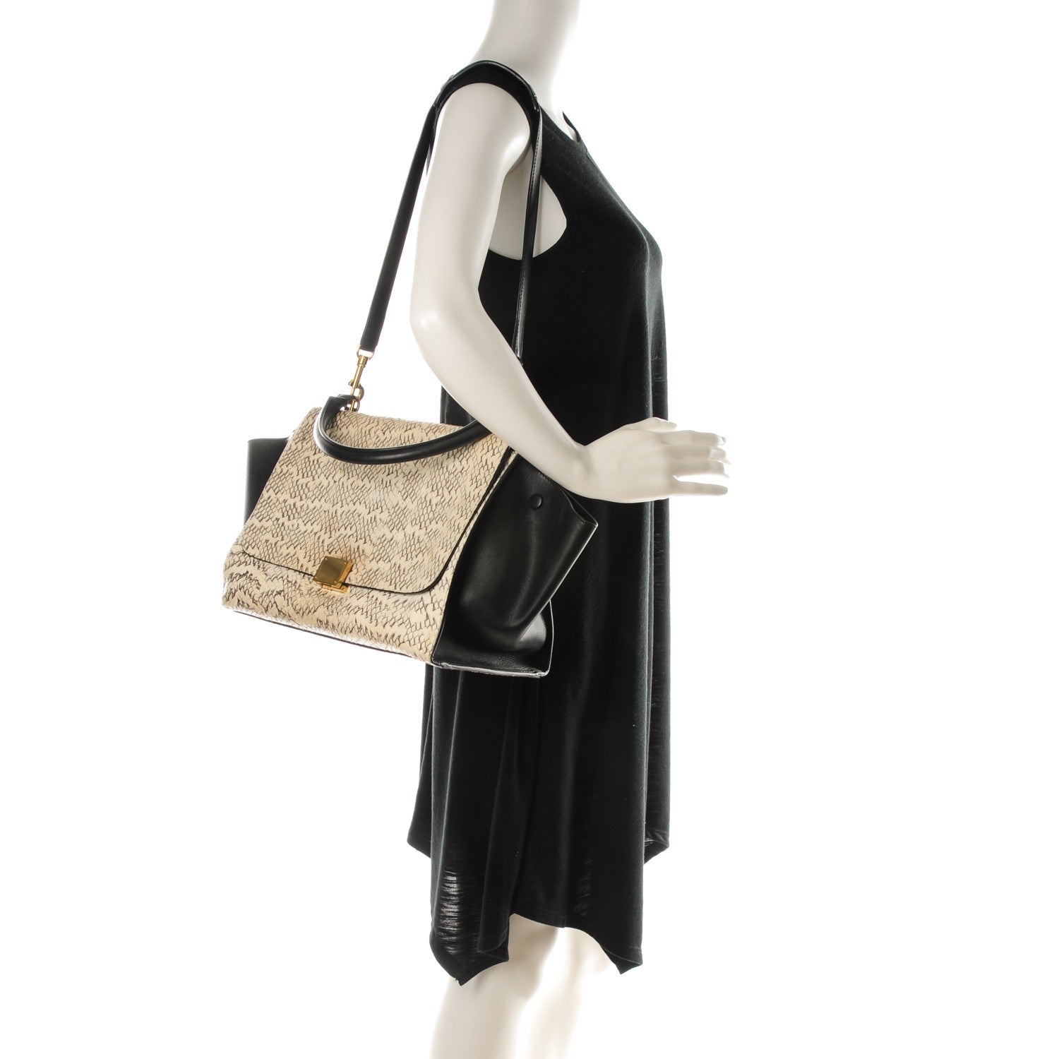 Celine Whipsnake Calfskin Medium Trapeze White Black 2 of 10