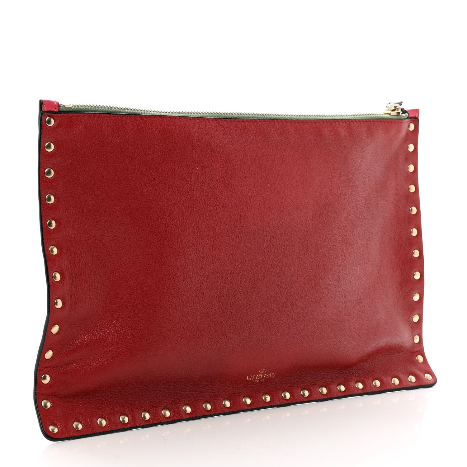 Valentino Garavani Vitello Large Rockstud Zip Pouch Deep Rose Clover Grey Scarlet 3 of 6