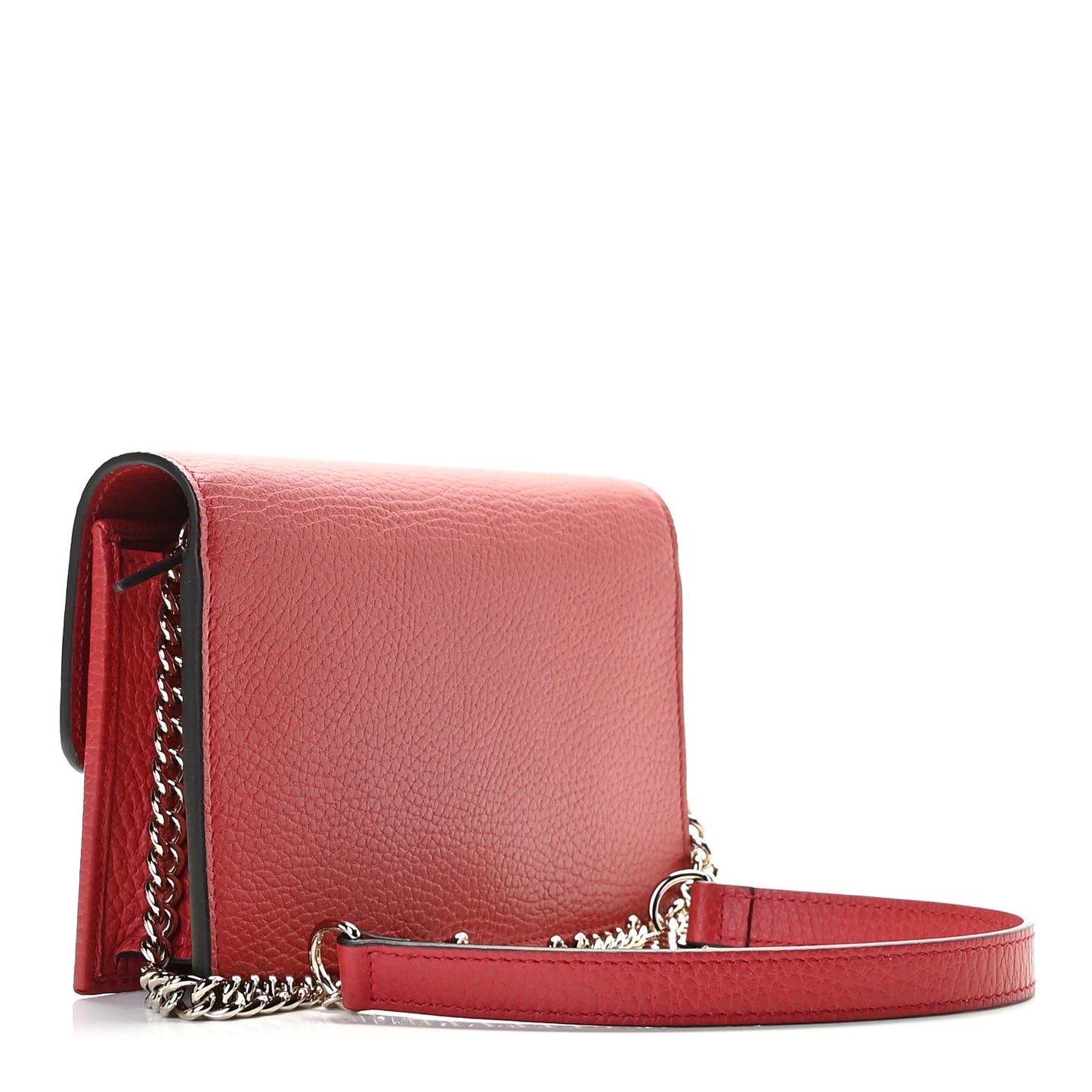 Dollar Calfskin Interlocking G Chain Wallet Red