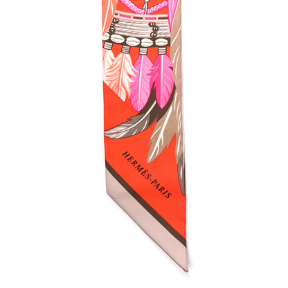 Hermes Silk La Danse Pacifique Twilly Orange Fuchsia Kaki 4 of 4