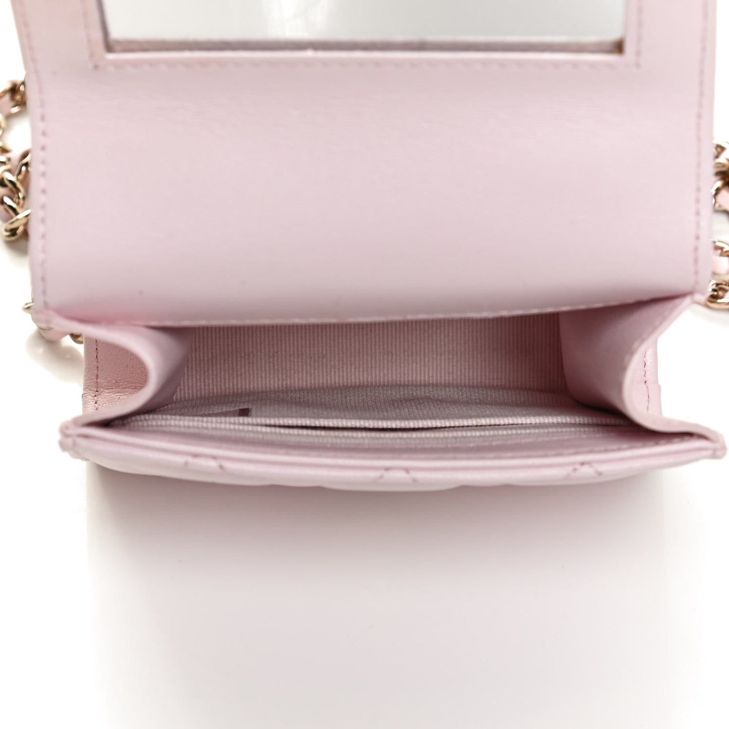 Lambskin Quilted Top Handle Clutch With Chain Light Pink