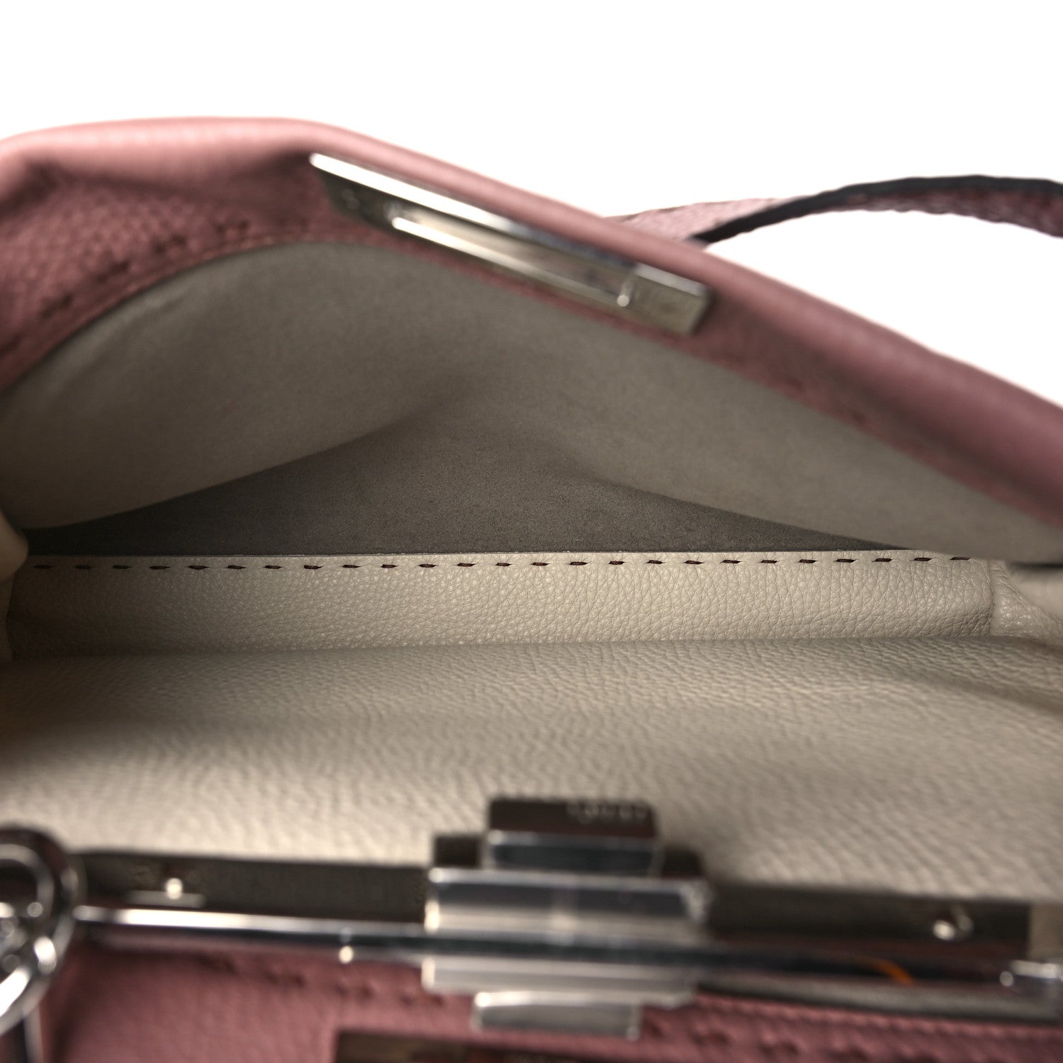 Fendi Cuoio Romano Selleria Bi-Color Medium Peekaboo Iconic Satchel English Rose Camelia 6 of 12