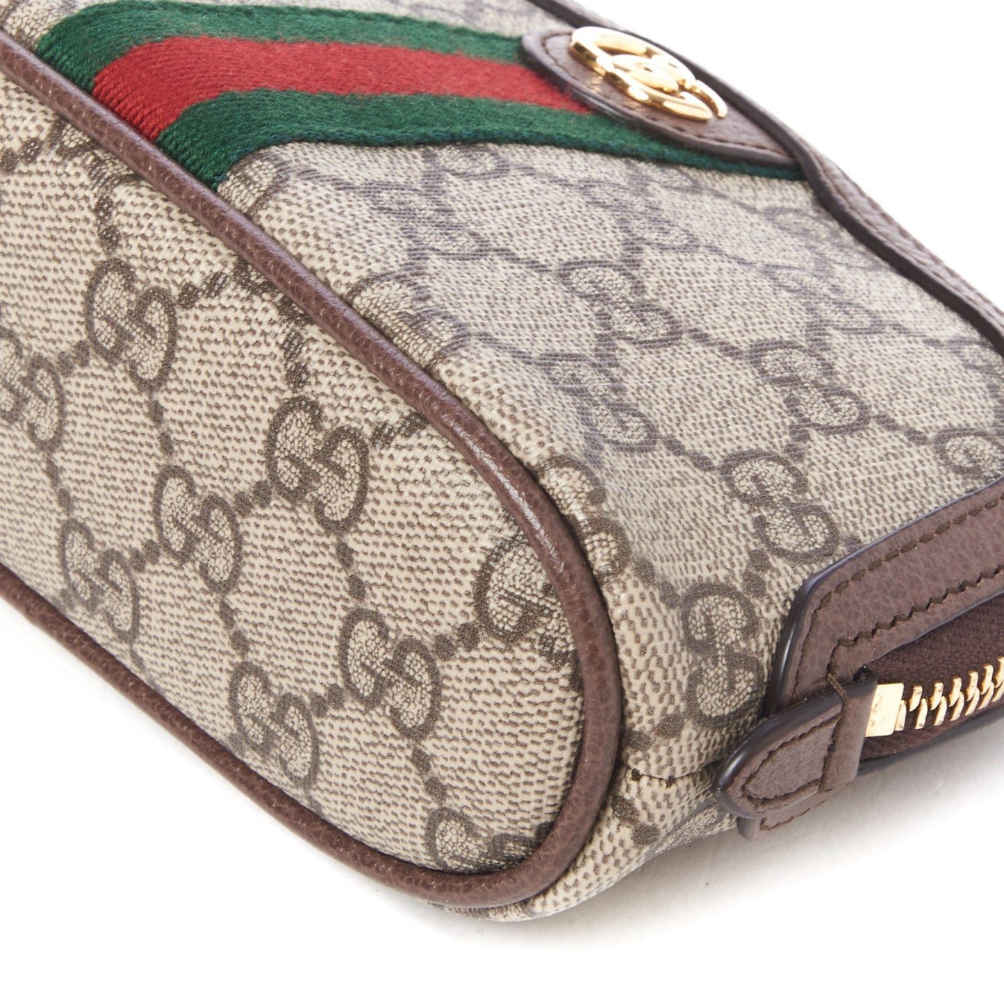GG Supreme Monogram Textured Calfskin Web Medium Ophidia Cosmetic Case Beige Ebony New Acero