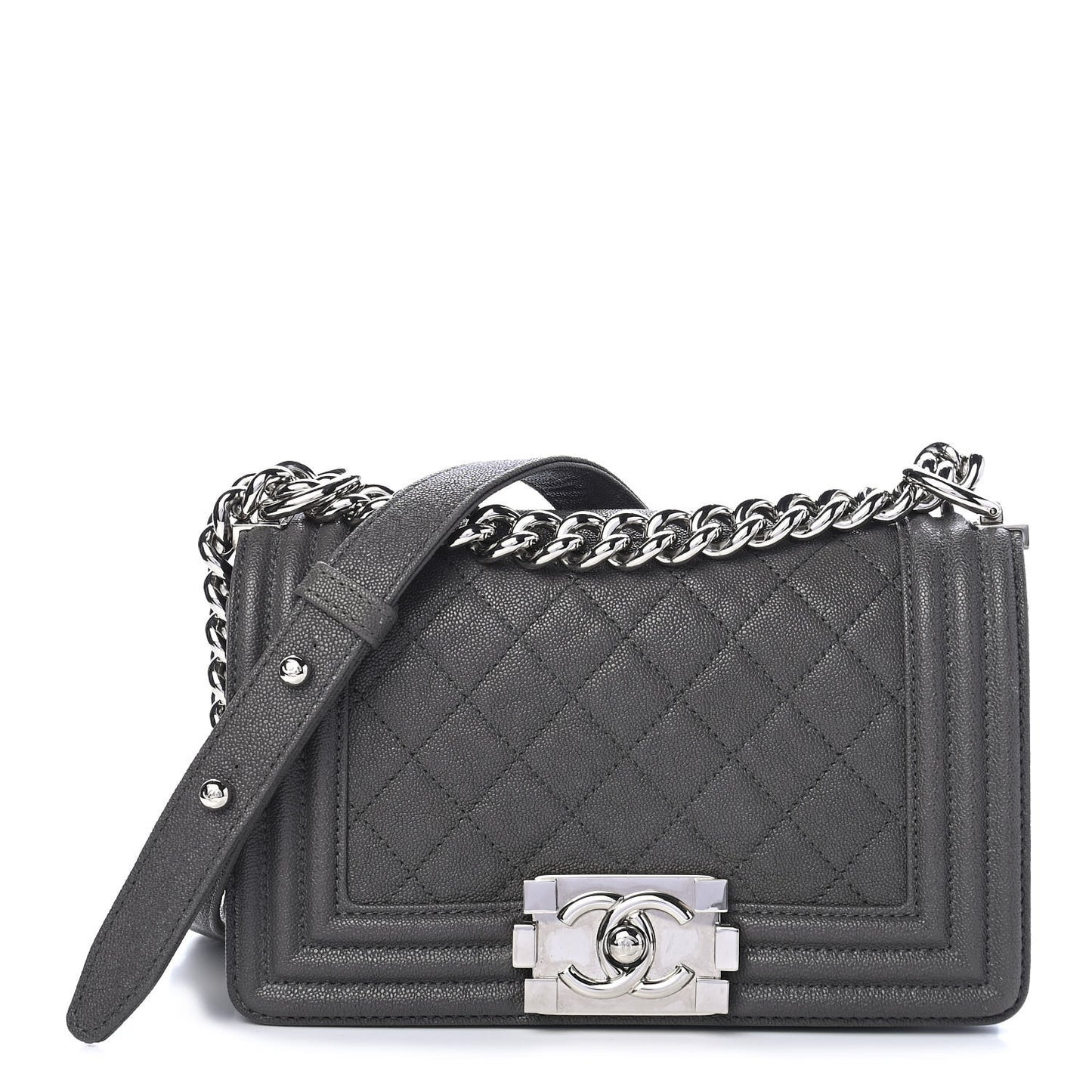 Caviar Quilted Small Boy Flap Grey