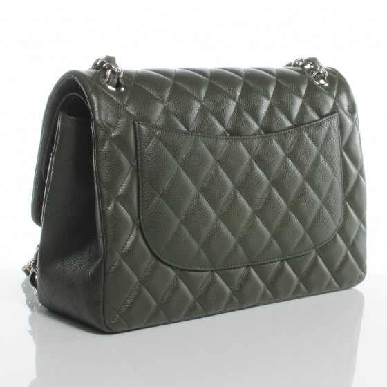 Caviar Jumbo Double Flap Dark Green