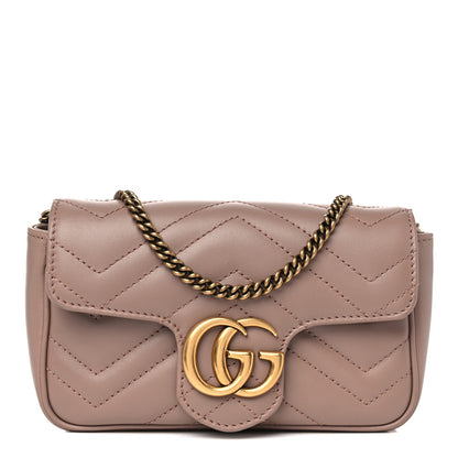 Gucci Calfskin Matelasse Super Mini GG Marmont Shoulder Bag Porcelain Rose 1 of 11