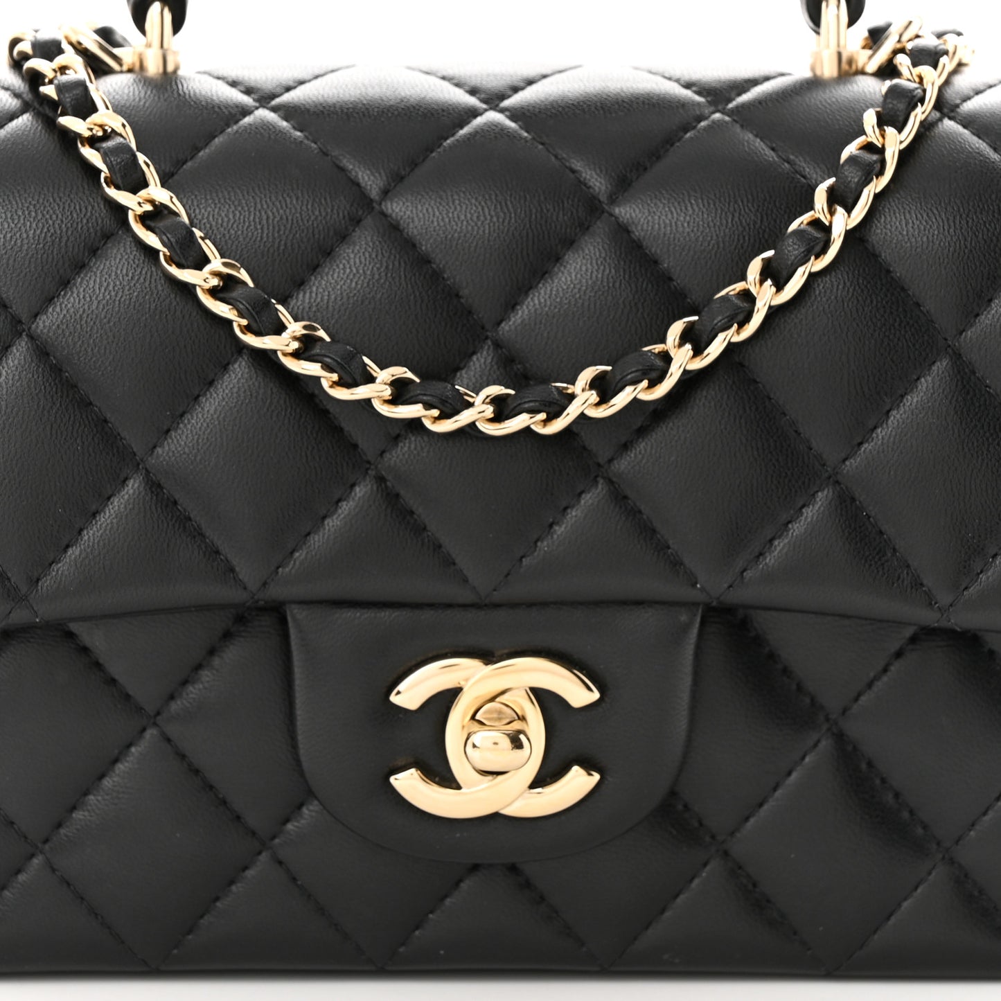 Lambskin Quilted Mini Top Handle Rectangular Flap Black