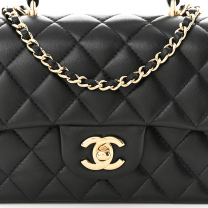 Chanel Lambskin Quilted Mini Top Handle Rectangular Flap Black 8 of 11