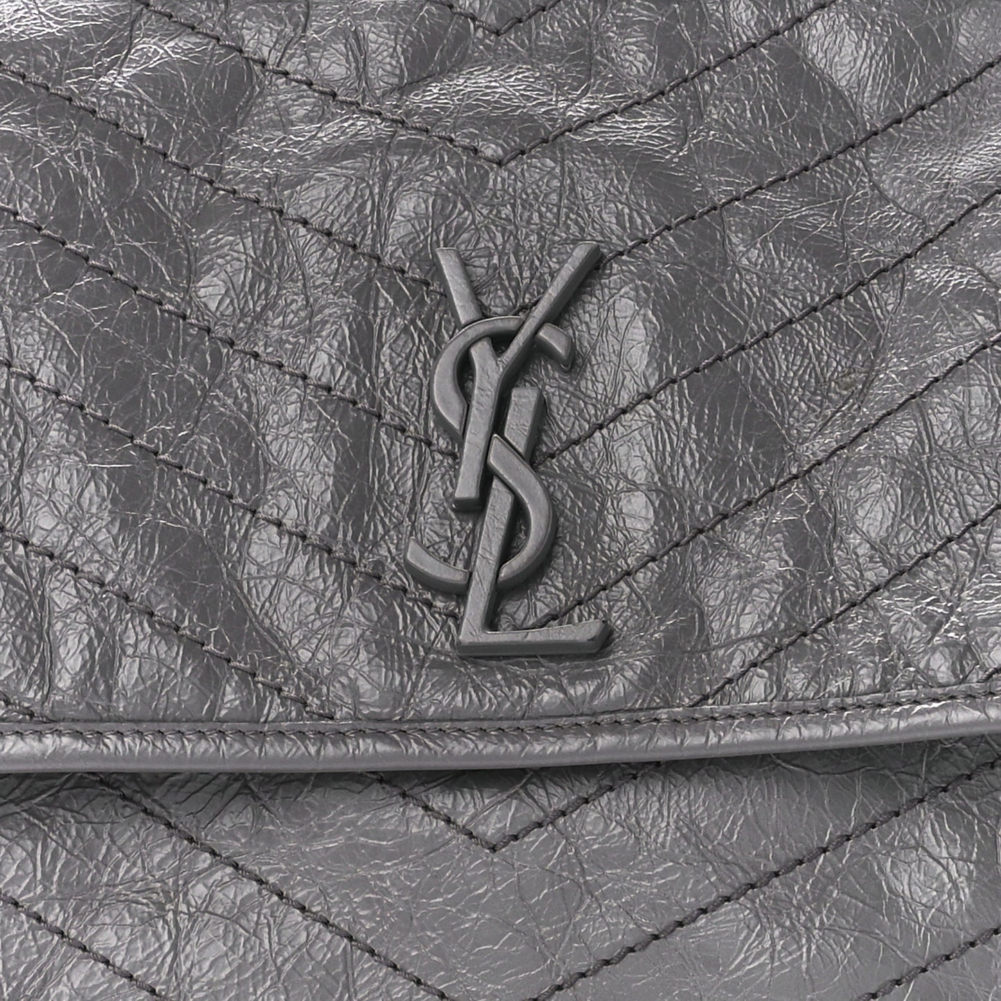 Crinkled Calfskin Matelasse Monogram Large Niki Chain Satchel Storm