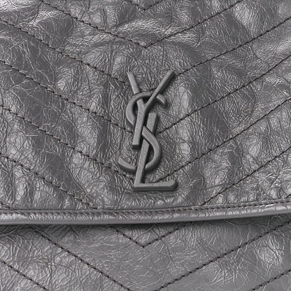 Saint Laurent Crinkled Calfskin Matelasse Monogram Large Niki Chain Satchel Storm 9 of 12
