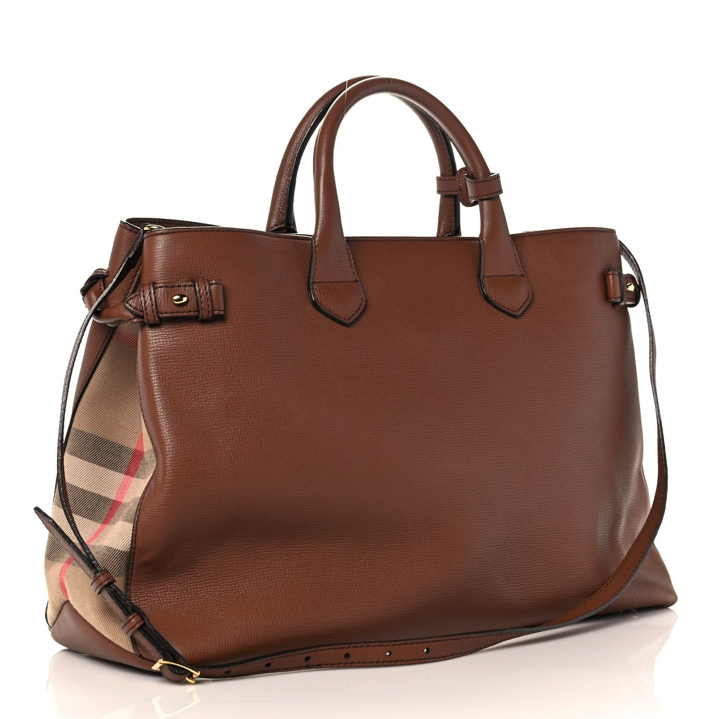 Grainy Calfskin House Check Medium Banner Tote Tan