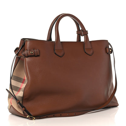 Burberry Grainy Calfskin House Check Medium Banner Tote Tan 3 of 11