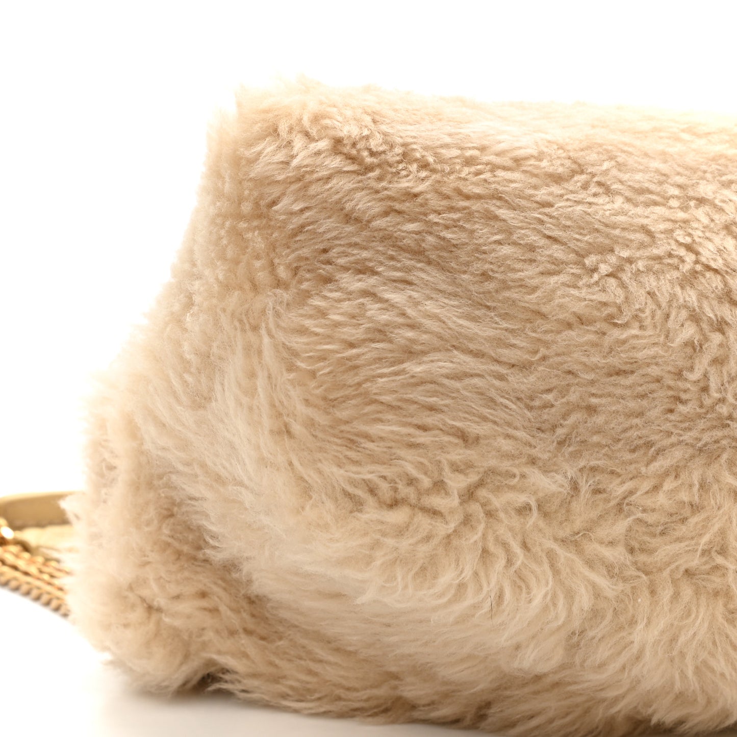 Merino Shearling Lambskin Quilted Small Loulou Puffer Monogram Chain Satchel Natural Beige
