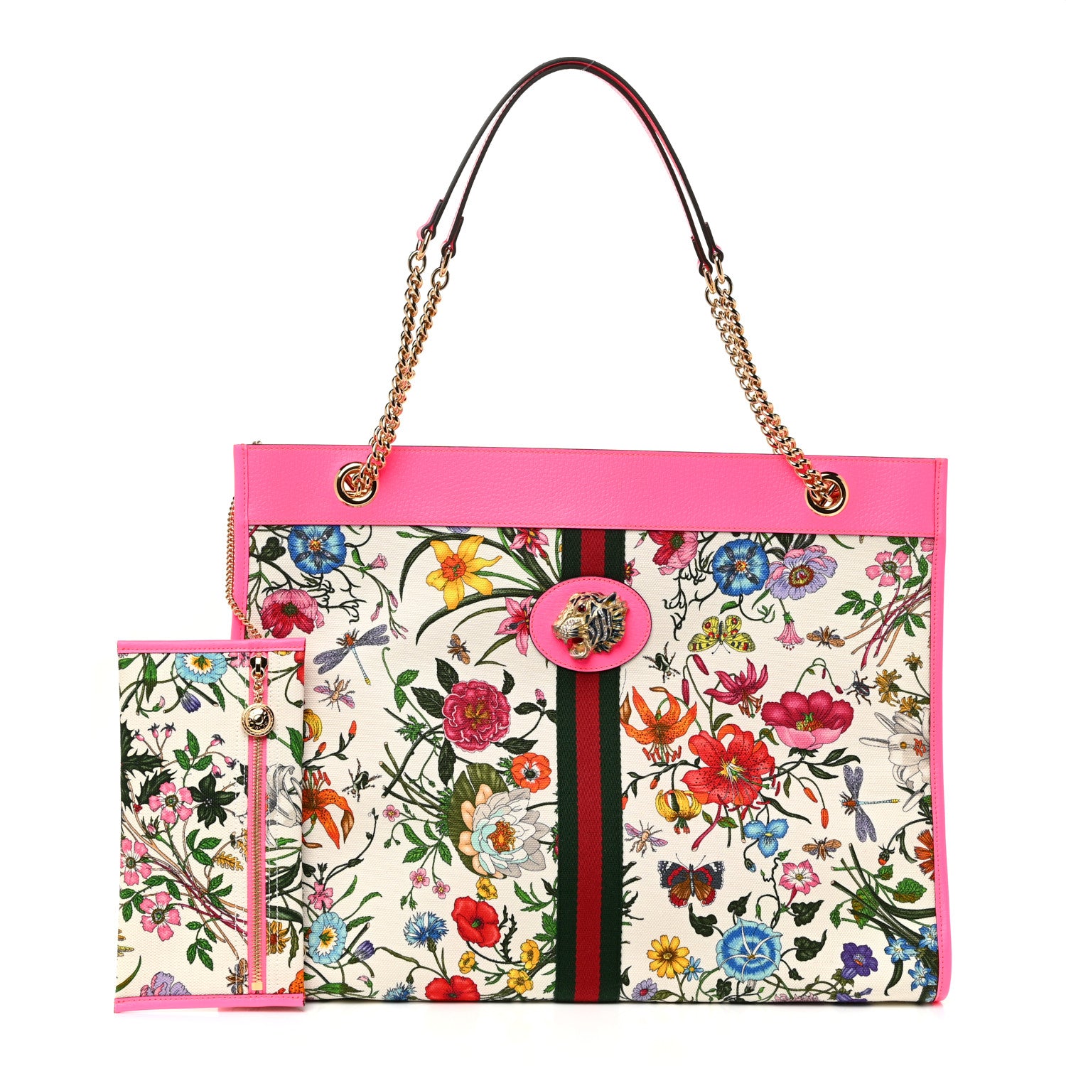 Gucci Canvas Flora Large Rajah Chain Tote White Multicolor Fuxia Fluo 3 of 11
