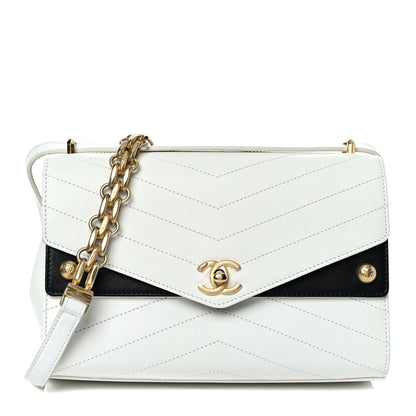 Chanel Calfskin Chevron Quilted Medium Casual Trip Flap White 1 of 10