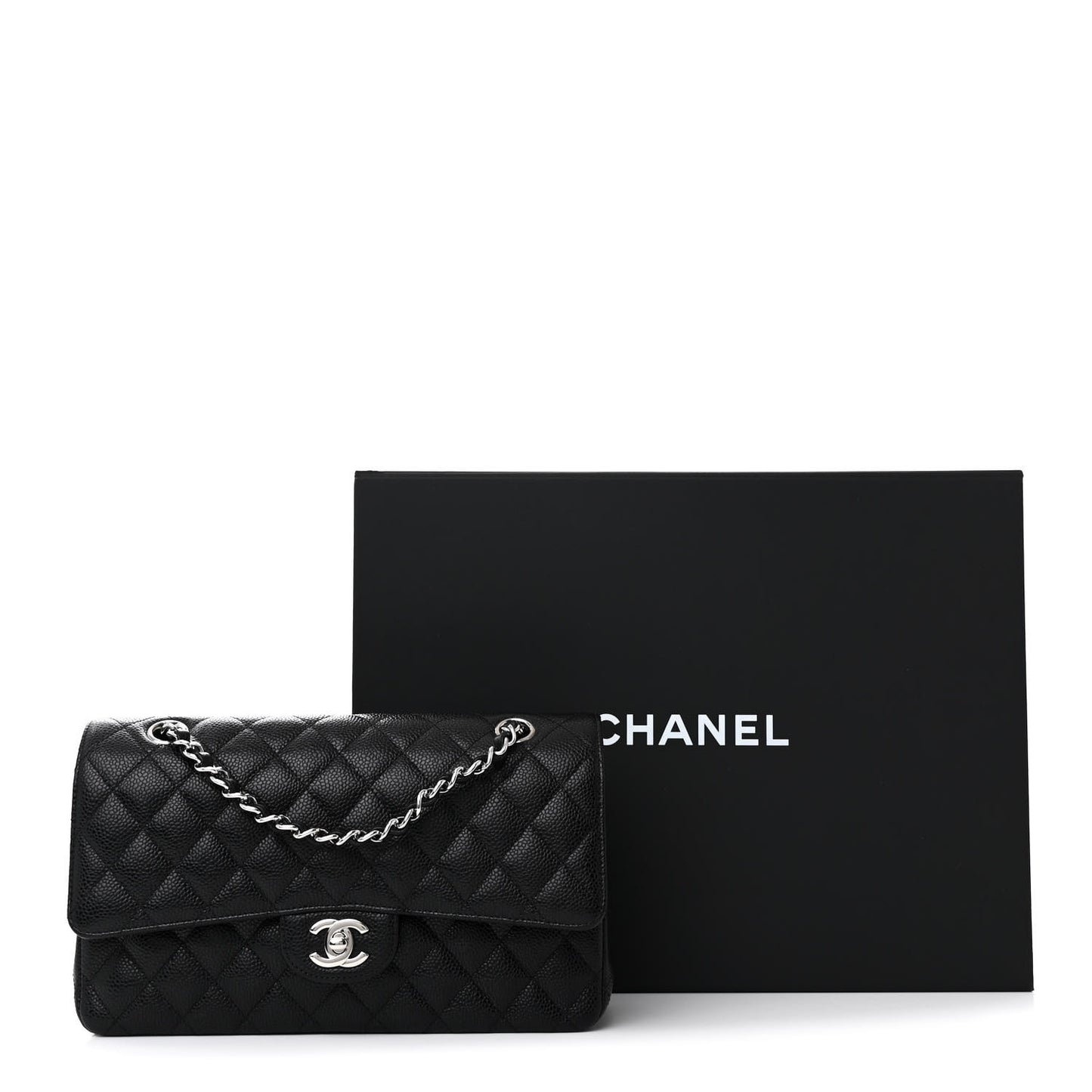 Caviar Quilted Medium Double Flap Black