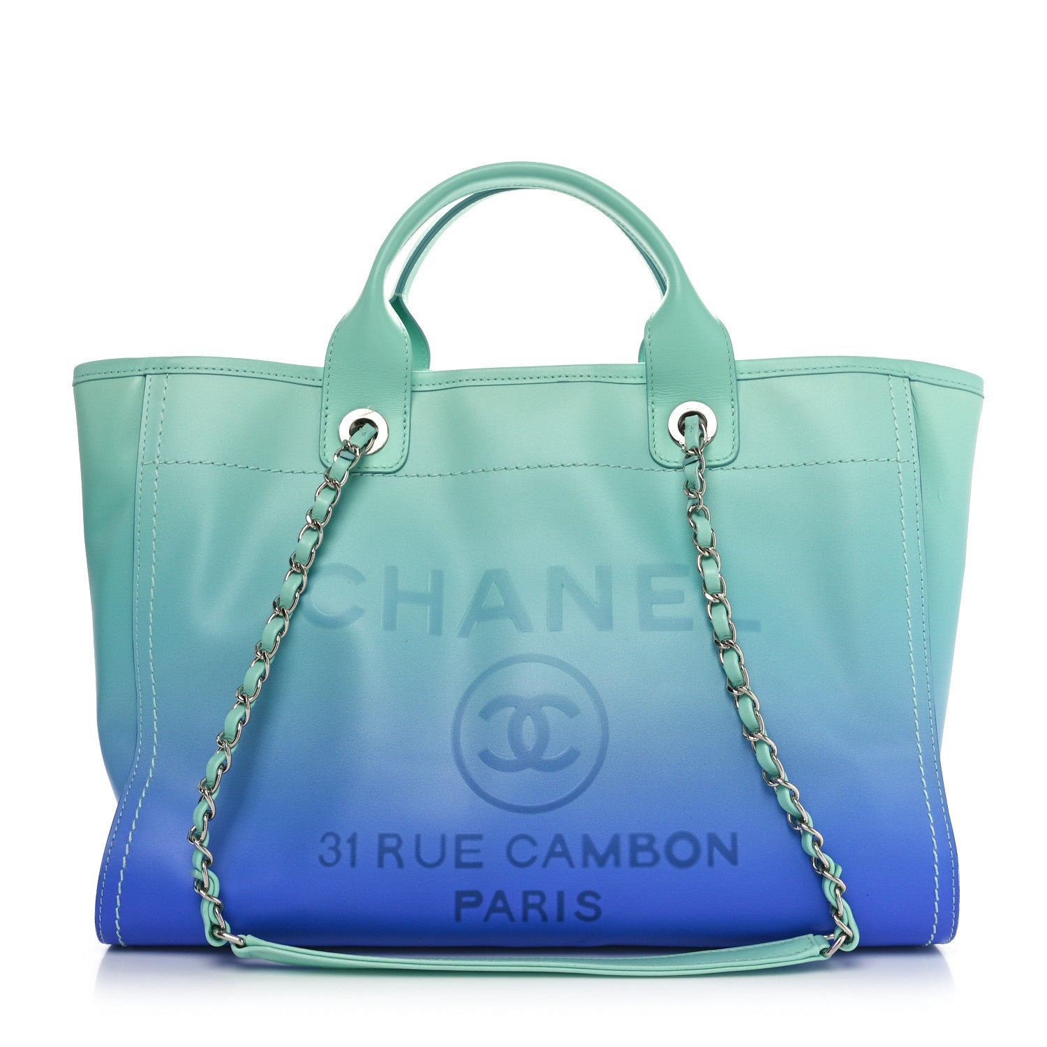 Chanel Shaded Calfskin Small Deauville Tote Light Green Turquoise Purple 1 of 12