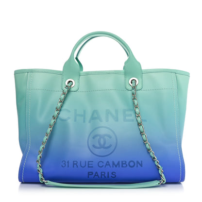 Chanel Shaded Calfskin Small Deauville Tote Light Green Turquoise Purple 1 of 12