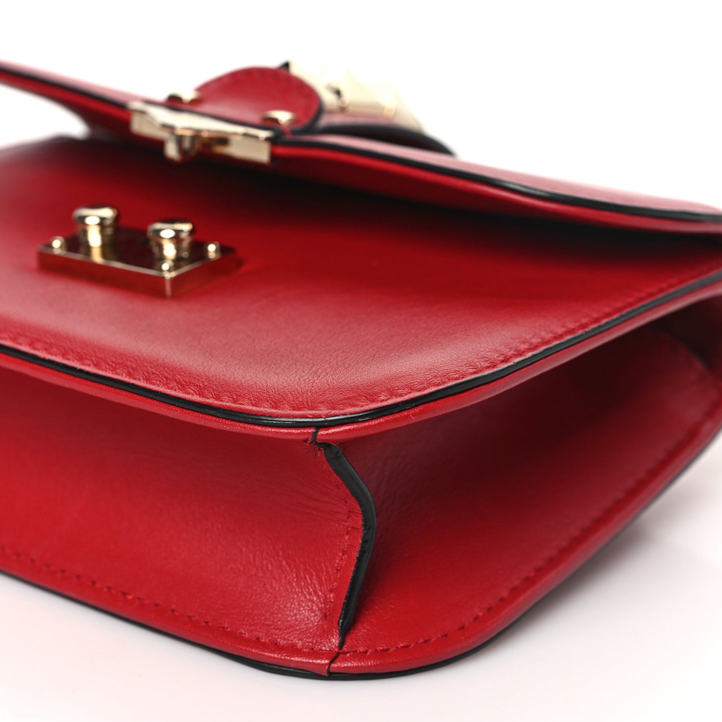 Vitello Small Glam Lock Rockstud Flap Red