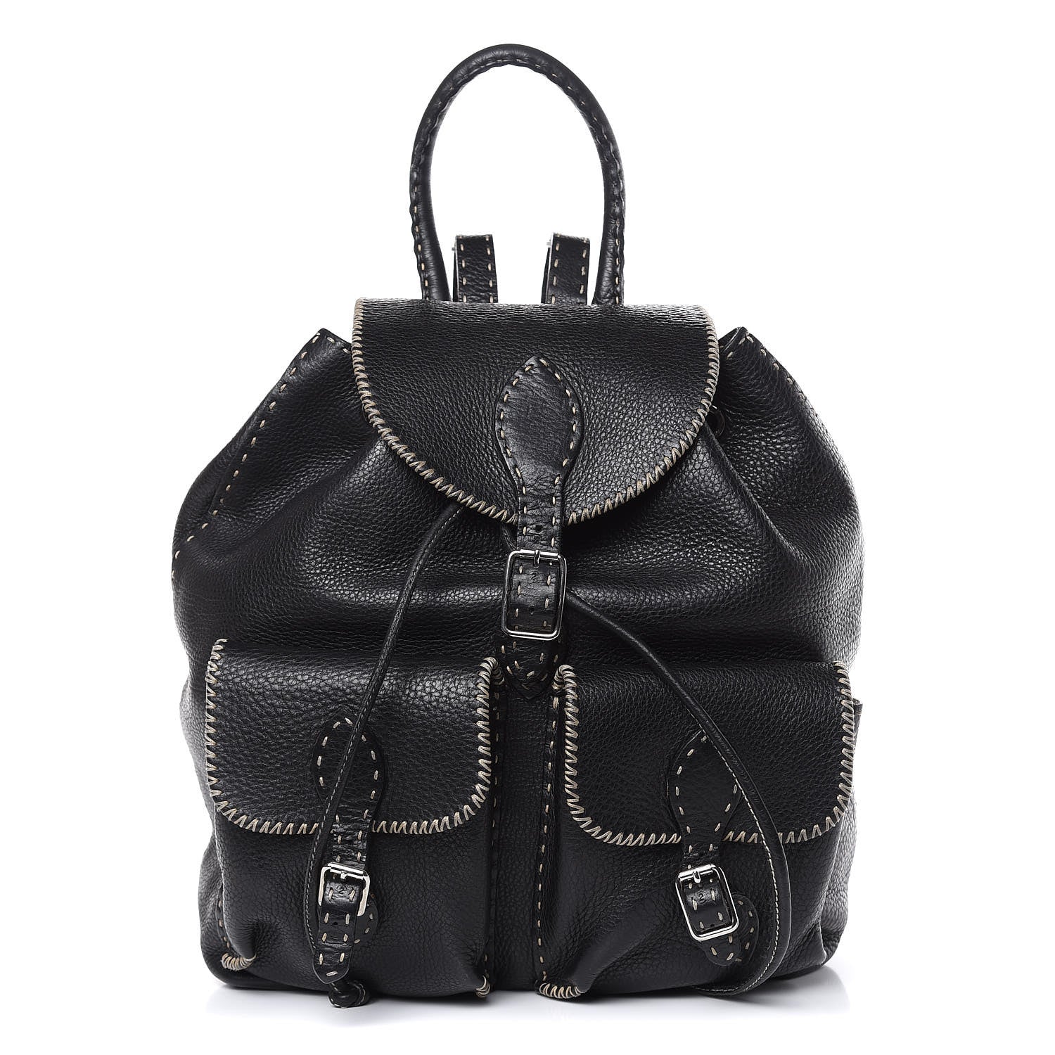 Fendi Calfskin Romano Selleria Backpack Black 1 of 15
