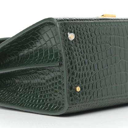 Saint Laurent Calfskin Crocodile Embossed Medium Classic Monogram Cassandra Top Handle Green 9 of 10