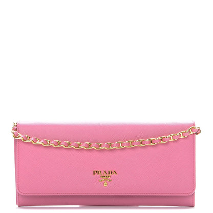 Prada Saffiano Metal Oro Chain Wallet Begonia 1 of 9