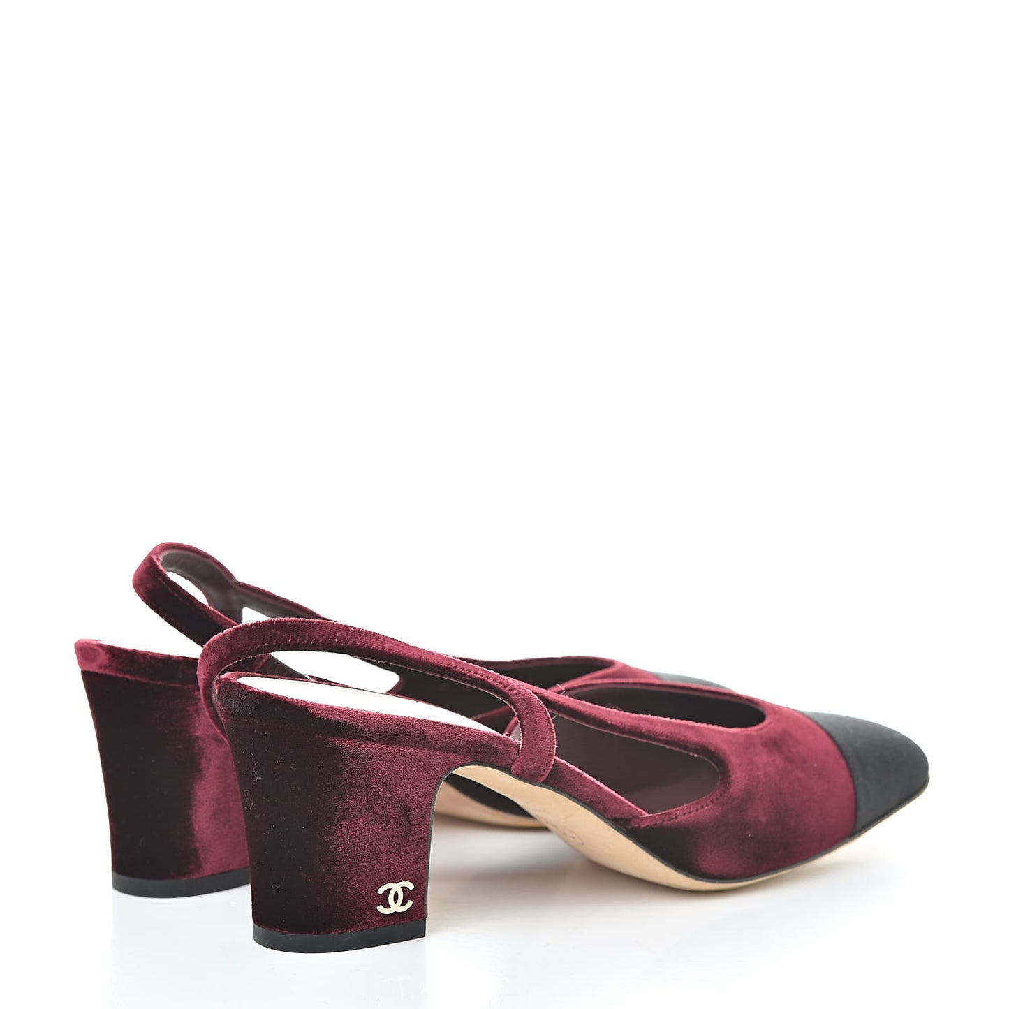 Velvet Grosgrain Cap Toe CC Slingback Pumps 37 Burgundy Black