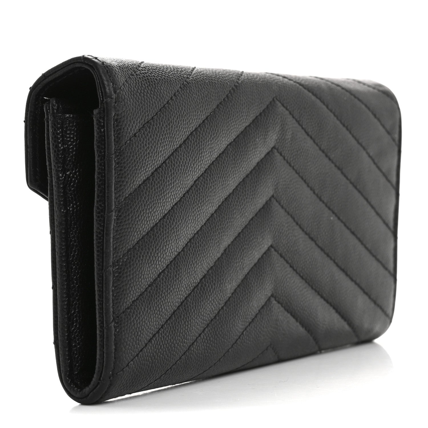 Saint Laurent Grain De Poudre Matelasse Chevron Monogram Flap Wallet Black 3 of 14