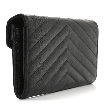 Saint Laurent Grain De Poudre Matelasse Chevron Monogram Flap Wallet Black 3 of 14