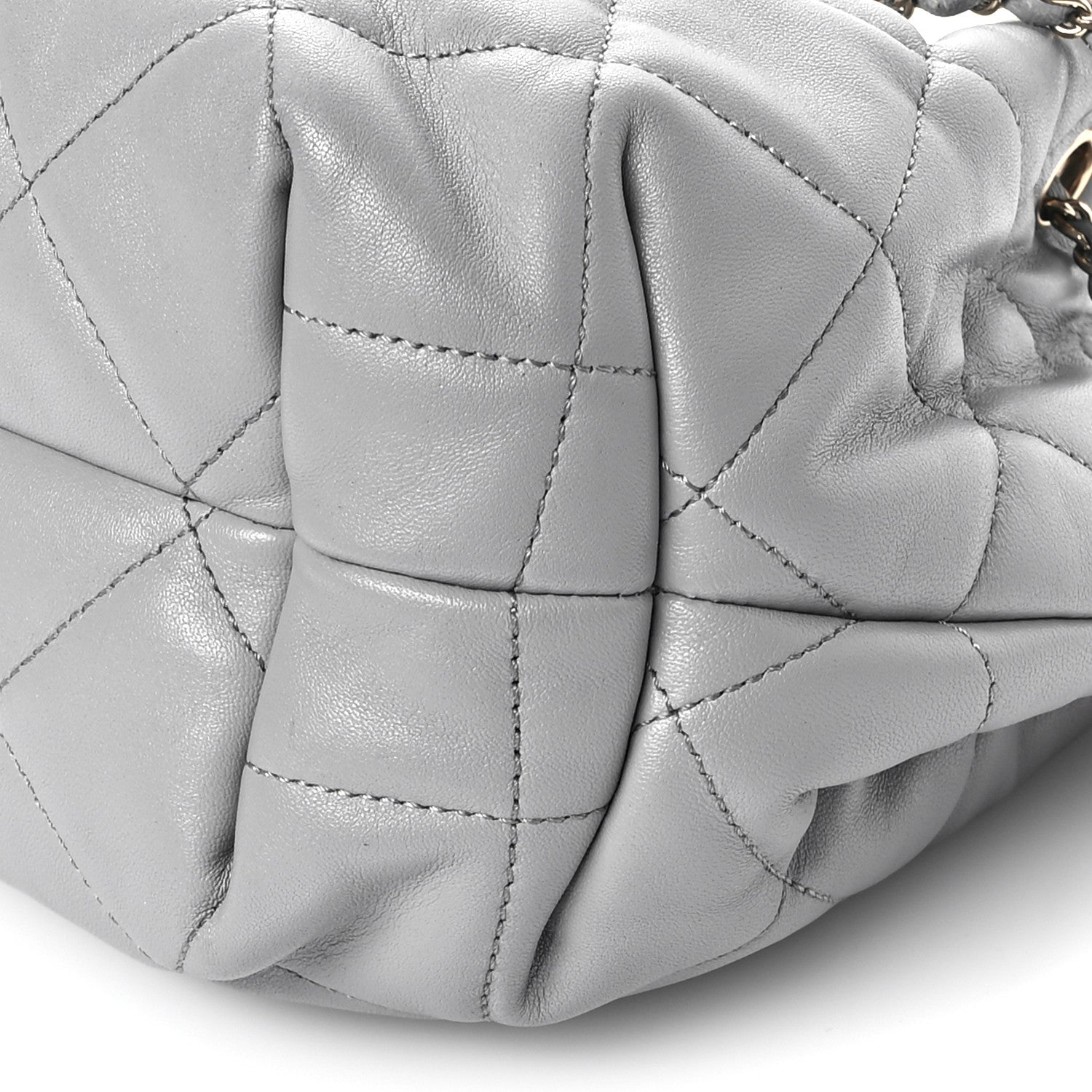 Chanel Lambskin Quilted CC Dweller Drawstring Bucket Bag Light Grey 10 of 11