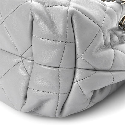 Chanel Lambskin Quilted CC Dweller Drawstring Bucket Bag Light Grey 10 of 11