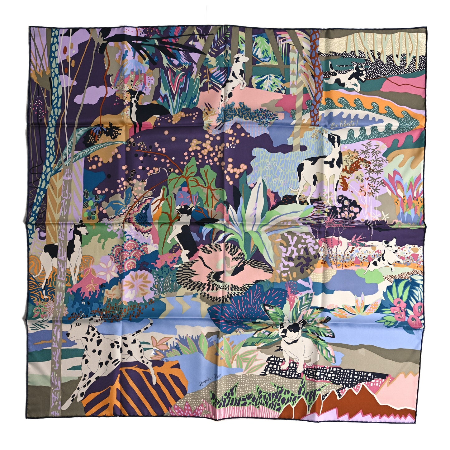 Silk En Liberte Scarf 90 Aubergine Vert Multicolore
