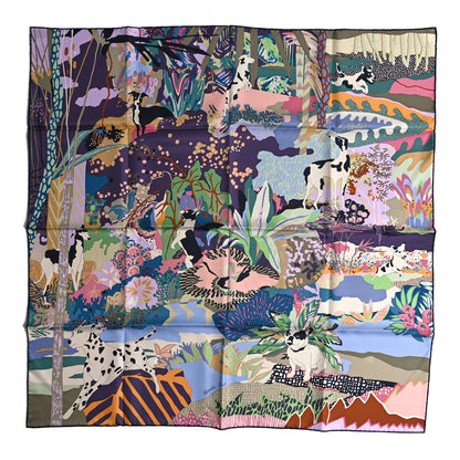 Hermes Silk En Liberte Scarf 90 Aubergine Vert Multicolore 1 of 3